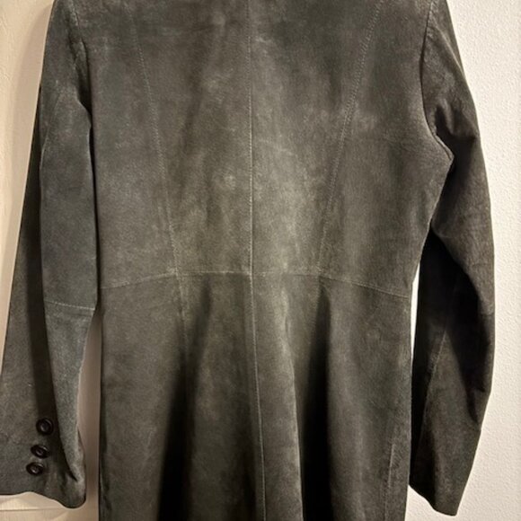 Express XS Dark Chocolate Brown Suede Women's Double Breasted Trench Coat 29" - Picture 11 of 11